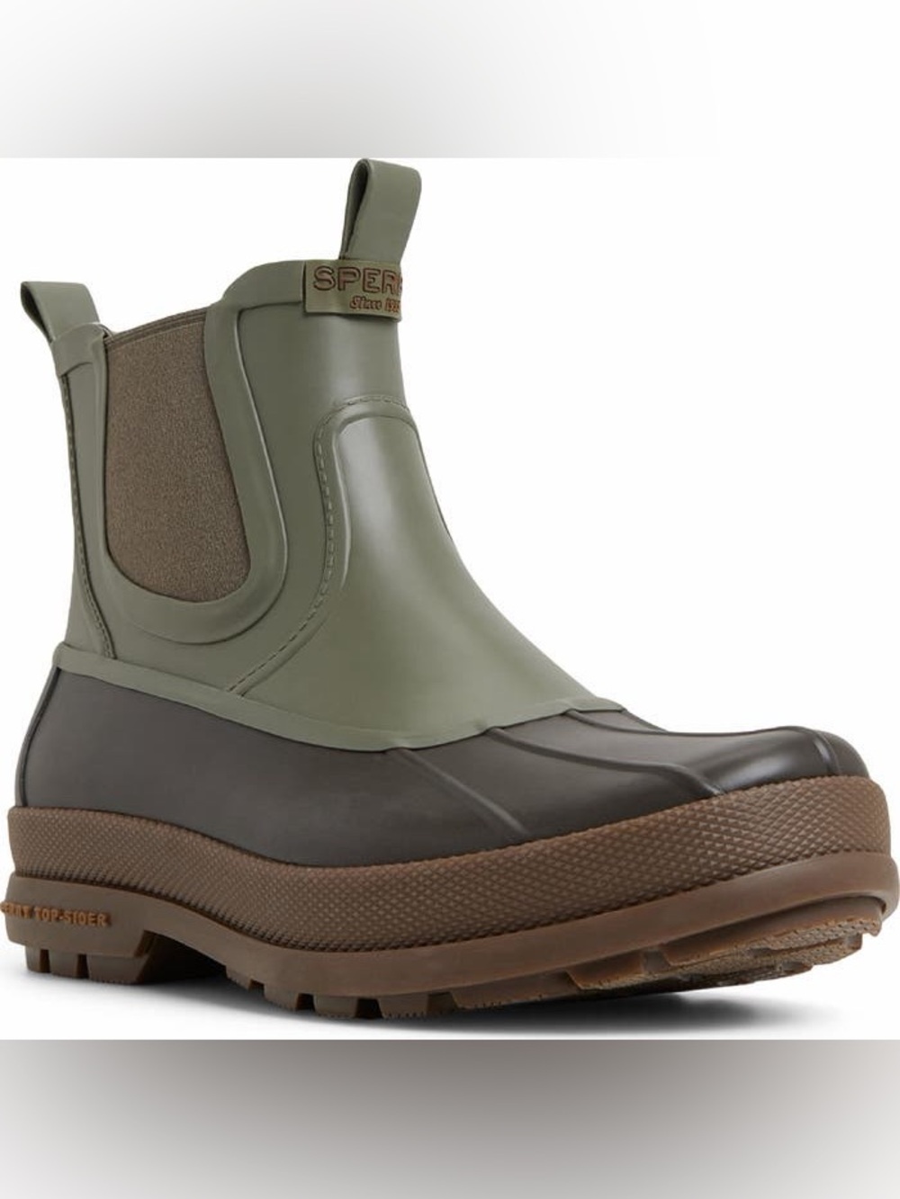 Sperry Olive Green and Dark Brown Chelsea Rain Boots